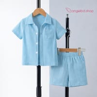 Boys Summer Cotton Blue Shirt & Shorts Set (3 to 8 Years) – Lightweight Textured Kids 2PCS Outfit_img_0