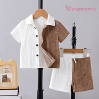 Kids Half White & Brown Ribbed Shirt & Shorts Set | Stylish Baby Boy Outfit (6 Months–3 Years)_img_1