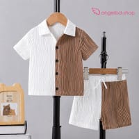 Kids Half White & Brown Ribbed Shirt & Shorts Set | Stylish Baby Boy Outfit (6 Months–3 Years)_img_2