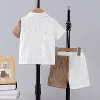 Kids Half White & Brown Ribbed Shirt & Shorts Set | Stylish Baby Boy Outfit (6 Months–3 Years)_img_3