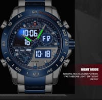 NAVIFORCE NF9171 Silver And Royal Blue Two-tone Stainless Steel Dual Wrist Watch For Men - Royal Blue & Silver_img_1