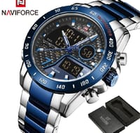 NAVIFORCE NF9171 Silver And Royal Blue Two-tone Stainless Steel Dual Wrist Watch For Men - Royal Blue & Silver_img_2