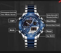 NAVIFORCE NF9171 Silver And Royal Blue Two-tone Stainless Steel Dual Wrist Watch For Men - Royal Blue & Silver_img_3