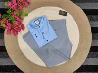Band collar sky shirt with Ash formal Pant_img_0