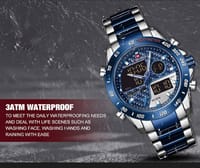 NAVIFORCE NF9171 Silver And Royal Blue Two-tone Stainless Steel Dual Wrist Watch For Men - Royal Blue & Silver_img_0