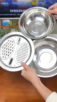 Stainless Steel Drain Basket 3 in 1 Original Chinese Vegetable Cutter Cheese Grater Fruit Rice Food Washing Bowl Strainer Set Salad Bowl_img_0