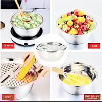 Stainless Steel Drain Basket 3 in 1 Original Chinese Vegetable Cutter Cheese Grater Fruit Rice Food Washing Bowl Strainer Set Salad Bowl_img_2
