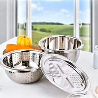 Stainless Steel Drain Basket 3 in 1 Original Chinese Vegetable Cutter Cheese Grater Fruit Rice Food Washing Bowl Strainer Set Salad Bowl_img_6