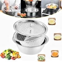 Stainless Steel Drain Basket 3 in 1 Original Chinese Vegetable Cutter Cheese Grater Fruit Rice Food Washing Bowl Strainer Set Salad Bowl_img_7