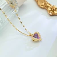 Colorful Ocean Heart Pendant Titanium Steel Necklace Female Korean Version_img_0