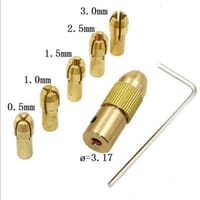 3.17mm Mini Drills Chucks Set 5 In 1 Electric Motor 3.17mm Shaft Hole Micro Clamp Socket Adapter With 1Pcs Wrench & Gold 0.5mm 1mm 1.5mm 2mm 2.5mm 3mm Drill Bit Gauge Drill Chuck DIY Drill Machine Parts_img_0