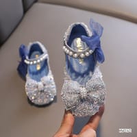 Kids Girls Summer Sequin Lace Bowknot Party Shoe_img_2