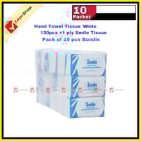 Smile Hand Towel Tissue - White-150pcs ×1 ply Tissue pack of 10 packet_img_0
