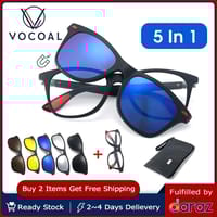 Vocoal 5 in 1 Sunglasses Set Magnetic Snap-On Glasses Unisex Lenses Retro Frame_img_0