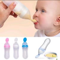 Silicone Baby Food Dispensing Spoon & Feeder, Travel Baby Training Bottle with Spoon Soft Head Baby Feeding Tools- kids_img_2