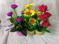 Artificial Little various Flower & Plant In Plastic Pot Combo 7Inc/18Cm For Office, Home, Table Decoration - Home Decoration Item - artificial flower_img_1