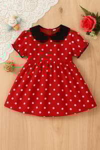Stylish Black & White Polka Dot Dress for Girls – Classic Peter Pan Collar_img_2