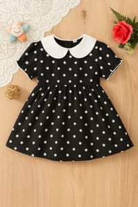 Stylish Black & White Polka Dot Dress for Girls – Classic Peter Pan Collar_img_3
