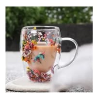 Glitter Flower Mug - 300ml Borosilicate Glass, Double Wall, Heat Resistant, Fireproof, Lightweight. Perfect for Coffee, Milk, Juice. Sea Snail and Conch Fillings. Ideal Gift (1pc)_img_0