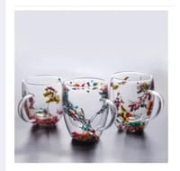 Glitter Flower Mug - 300ml Borosilicate Glass, Double Wall, Heat Resistant, Fireproof, Lightweight. Perfect for Coffee, Milk, Juice. Sea Snail and Conch Fillings. Ideal Gift (1pc)_img_1