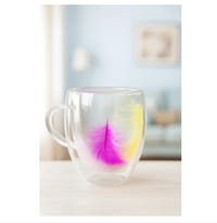 Beautiful Double Wall Glass Cup with Feather Accent – Trendy Drinkware for Office, Home, and Gift_img_0