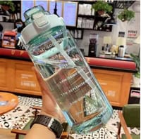 2000ml1pc Gradient Frosted Water Bottle With Handle Outdoor Portable Straw Cup_img_2