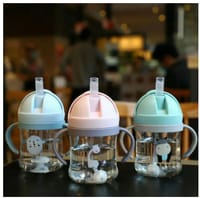 Baby learning to drink 300ml straw cup with gravity ball anti-grab water bottle portable handle scale kindergarten drop-resistant plastic cup_img_0