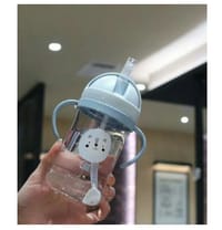 Baby learning to drink 300ml straw cup with gravity ball anti-grab water bottle portable handle scale kindergarten drop-resistant plastic cup_img_1