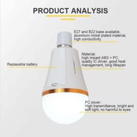 15W AC/DC Rechargeable LED Bulb | Dual 1200mAh ×2 Removable Battery | Pin & Thread Holder | Up to 6Hr Backup | Free Hook_img_3
