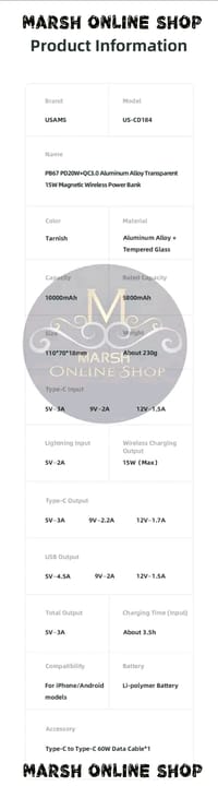 💥USAMS CD184 10000mAh PD 20W Aluminum Magnet WirPower Bankeless_img_10