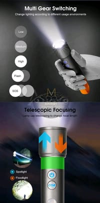 💥Auoyo Multifunctional COB Warning Zoomable Flashlight_img_11