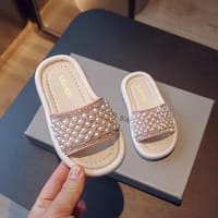 Baby Girls Summer Rhinestone Pearl Crib Slippers Beach Sandal (18 months to 3 years)_img_2