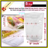 Ziplock stand up Clear Bag Strong plastic zipper bag for food storage Size 8 x 10.5 inch 5 pcs_img_1