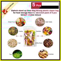 Ziplock stand up Clear Bag Strong plastic zipper bag for food storage Size 8 x 10.5 inch 5 pcs_img_2