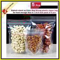 Ziplock stand up Clear Bag Strong plastic zipper bag for food storage Size 8 x 10.5 inch 5 pcs_img_3