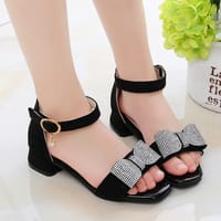 Kids Girls Summer Leather Diamond Bow Princess Flat Heel Sandals (3.5 to 11 years)_img_2