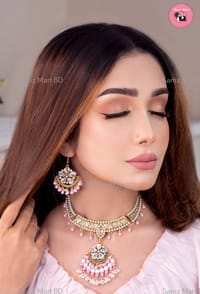 Luxury Premium Quality Indian Style Pink Stone Luxury Jhumka Necklace Set_img_3