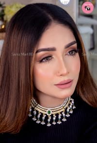 Luxury Premium Quality Indian Style Red & Green Color Necklace Set_img_2