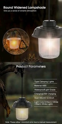 💥Auoyo Camping Lights Multifunctional USB Rechargeable Camping Lanterns Waterproof Hanging Lamp_img_11