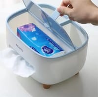 Tissue Box Cover Holder with Storage, Napkin Tissue Box, Multi-Function Tissue Box ABS Material Storage Organizer_img_3
