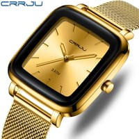 CRRJU 2199 Luxury Gold Men Quartz Watch Stylish Mesh Strap Water Proof Pointer Display Simple Business Wrist Watch_img_0