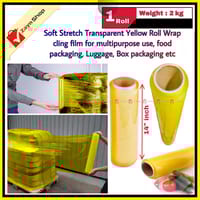 Poly Roll Yellow 14 inch 2 Kg Plastic Soft Stretch Yellow Wrapping Strong Stretch Wrap Cling Film for Food Packing / Luggage Packing / Box Wrapping etc 1 Roll_img_0