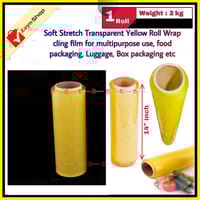 Poly Roll Yellow 14 inch 2 Kg Plastic Soft Stretch Yellow Wrapping Strong Stretch Wrap Cling Film for Food Packing / Luggage Packing / Box Wrapping etc 1 Roll_img_1