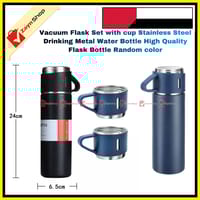 Vacuum Flask Set with cup Stainless Steel Drinking Metal Water Bottle High Quality Flask Bottle Random color_img_1