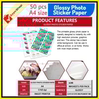 Sticker Photo Paper Glossy Self Adhesive A4 size 135gsm Pack of 50 Pcs for Inkjet printer_img_2