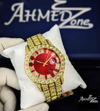 Full Iced Watch Golden Color Red Dial_img_1