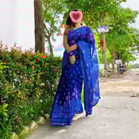 হাফ সিল্ক বুটিক নীল শাড়ি_img_1