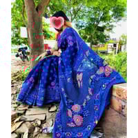 হাফ সিল্ক বুটিক নীল শাড়ি_img_2