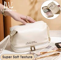 LouisWill Cosmetic Bag Case Portable Travel Toiletry Bags PU Leather Makeup Pouch Handbag Organizer Large Capacity Cosmetic Bag with Lanyard for Traveling Business Trip Home Tidy_img_1