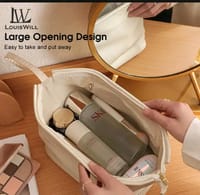 LouisWill Cosmetic Bag Case Portable Travel Toiletry Bags PU Leather Makeup Pouch Handbag Organizer Large Capacity Cosmetic Bag with Lanyard for Traveling Business Trip Home Tidy_img_4